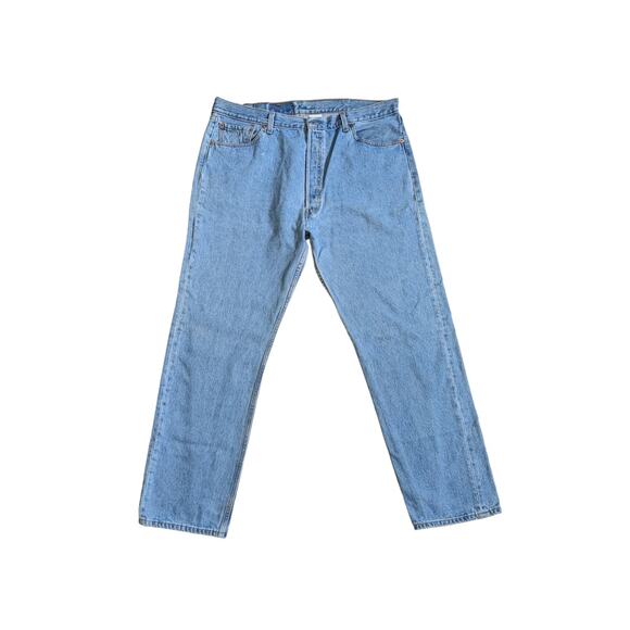 Vintage Y2K Levi 501 Jeans Light Wash Blue Denim Button Fly Mens 40 Pants Baggy - Picture 1 of 9